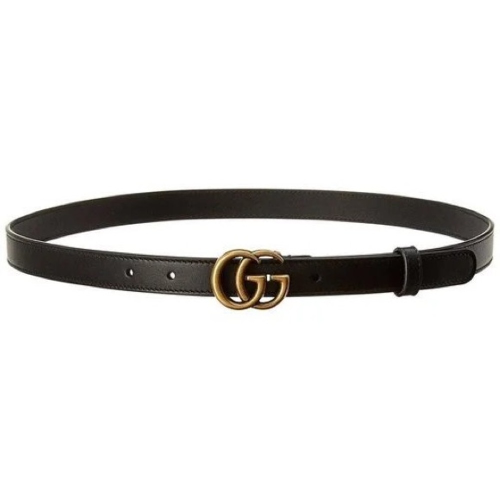 Gucci Marmont Thin Double G Belt with Gold Buckle
